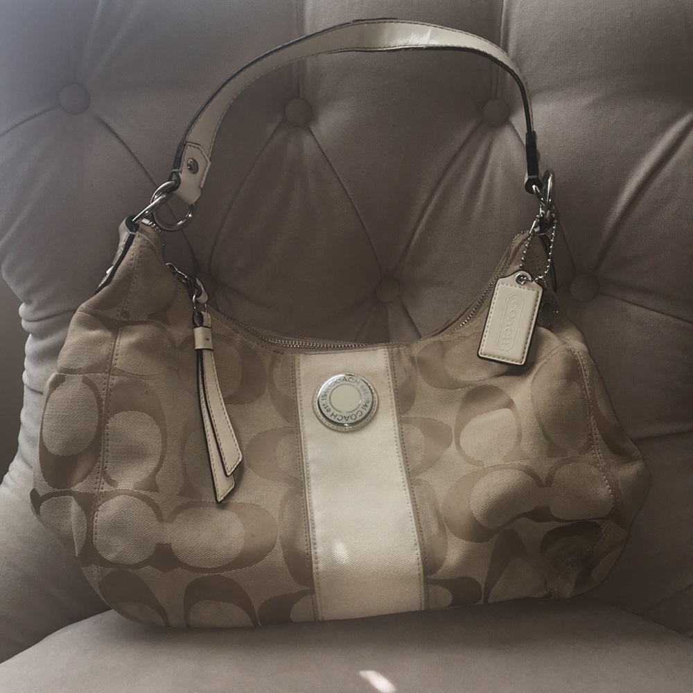 EUC Tan and Ivory Coach Shoulder Bag